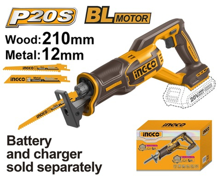 Пила сабельная аккумуляторная бесщеточная INGCO CRSLI2108 20 В