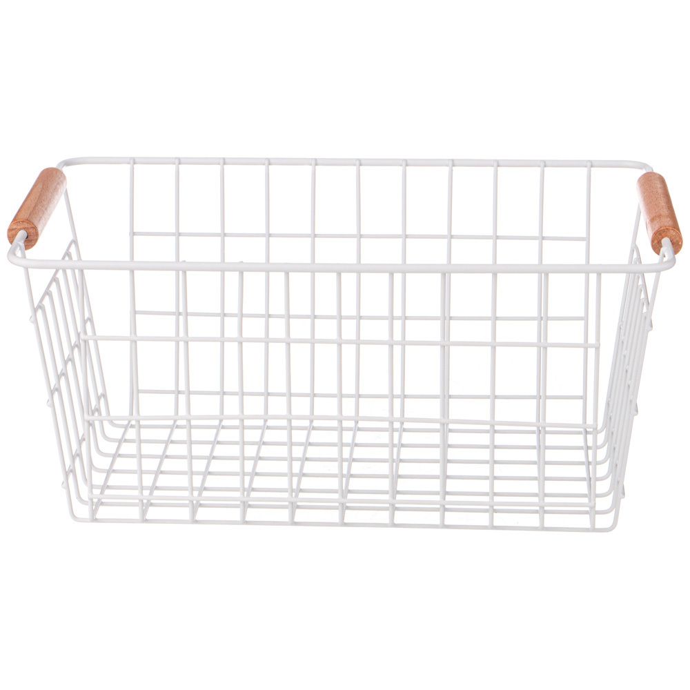 КОРЗИНА С ДЕРЕВЯННЫМИ РУЧКАМИ БЕЛАЯ 30,5*21*14 СМ (КОР=12ШТ)