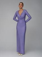 Женское платье макси фиолетовое с узлом и кристаллами