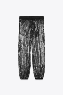 ZARA БРЮКИ-ШАРОВАРЫ С ПАЙЕТКАМИ — ZW COLLECTION, ЧЕРНЫЙ