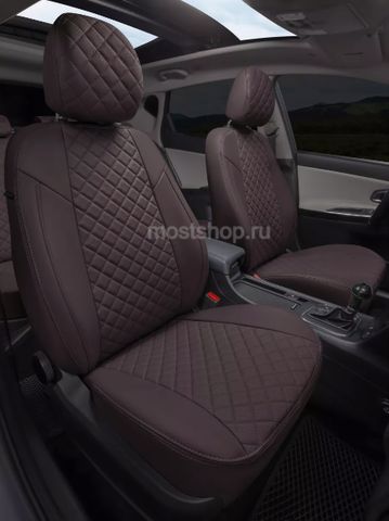 Авточехлы KIA Rio III Sd c 11г. (оранжевые бока и тыл, середина коричневая) (Эксклюзивный комплект)