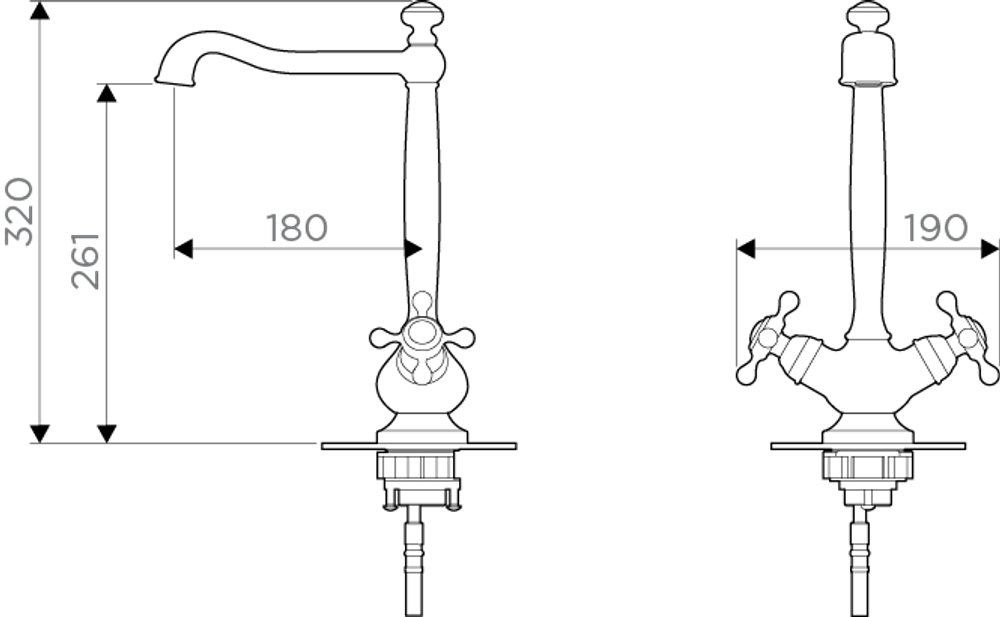 Смеситель для кухни OMOIKIRI KAGOSHIMA-C (OKAG-CR-35), хром схема