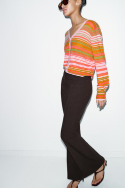 ZARA БРЮКИ FLARE С БОКОВЫМИ ШВАМИ, КОРИЧНЕВЫЙ