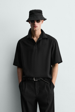 ZARA ПОЛО RELAXED FIT ИЗ СТРУЯЩЕЙСЯ ТКАНИ, ЧЕРНЫЙ