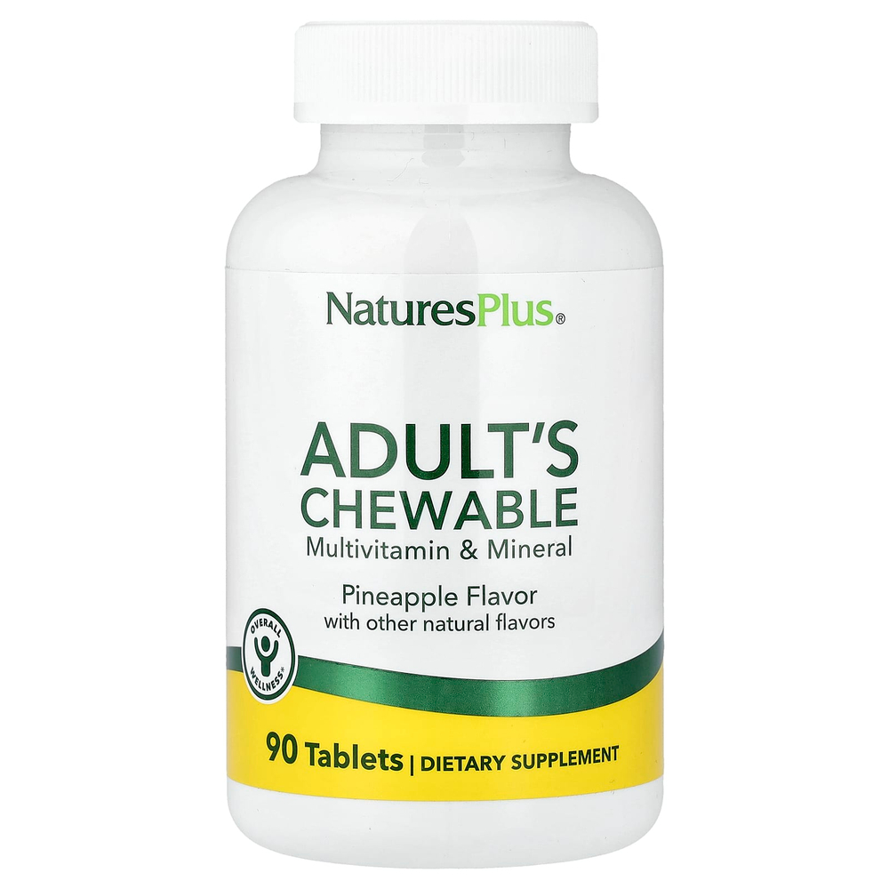 NaturesPlus, жевательные таблетки с мультивитаминами и минералами для взрослых, ананас, 90 таблеток