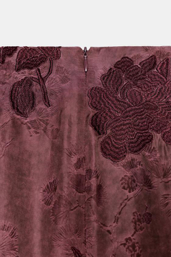 ZARA ЮБКА-ПАРЕО С ВЫШИВКОЙ И БАХРОМОЙ, БУРГУНДИ