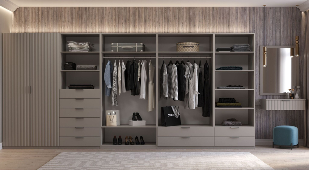 Шкаф-пенал для одежды, стеллаж Париж, серый