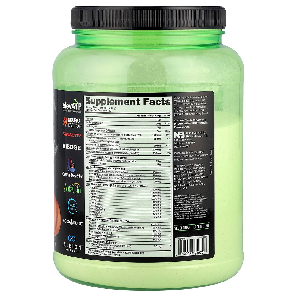 NutraBio, Intra Fuel Leg Day ™, персиковые ягодицы, персик и манго, 930 г (2,05 фунта)