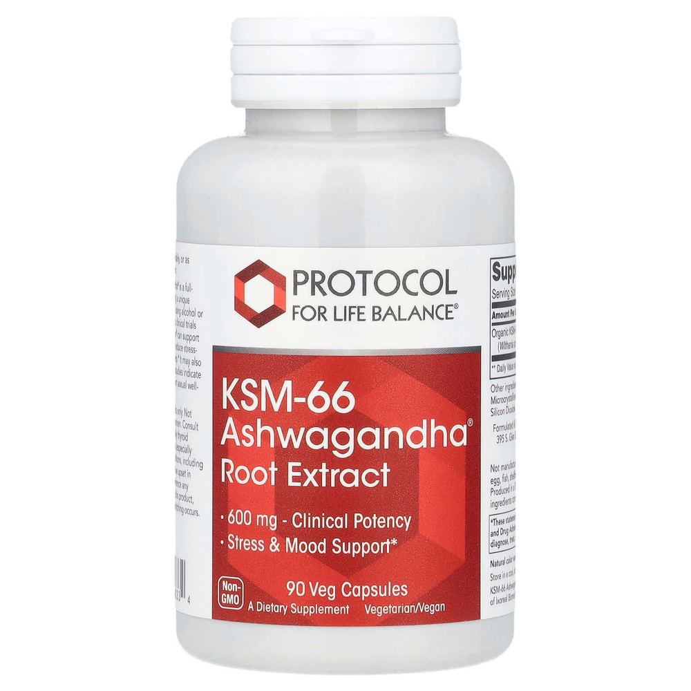 Protocol for Life Balance, KSM-66 экстракт корня ашваганды®, 600 мг, 90 растительных капсул