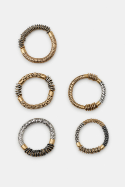 ZARA НАБОР ИЗ 5 ЭЛАСТИЧНЫХ БРАСЛЕТОВ С МЕТАЛЛИЧЕСКИМИ ДЕТАЛЯМИ, ЗОЛОТОЙ/СЕРЕБРЯНЫЙ