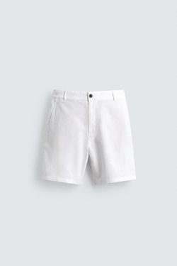 ZARA ШОРТЫ REGULAR FIT ИЗ РЕЛЬЕФНОЙ ТКАНИ, БЕЛЫЙ