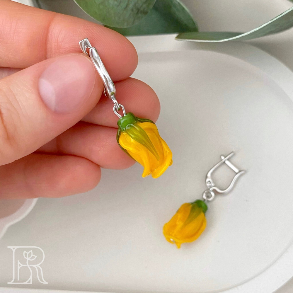 LEFIREL' Серьги серебряные женские "Сонна" с цветами из муранского стекла / ювелирные украшения из родированного серебра 925