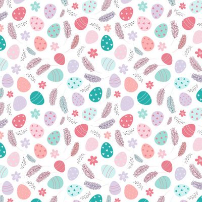 Пасхальный паттерн с яйцами, вербой, перьями