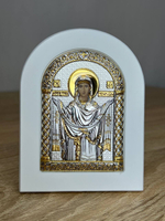Покрова БМ, икона арочная, белое дерево 86х112