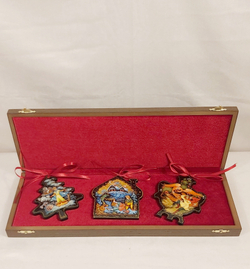 Набор из 3-х ёлочных игрушек  "Русская зима" с росписью Палех