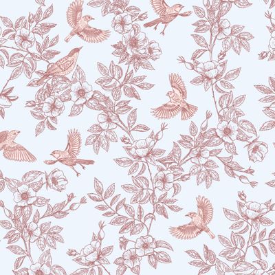 Шиповник и птицы на голубом. Toile de jouy (Дизайнер Irina Skaska)