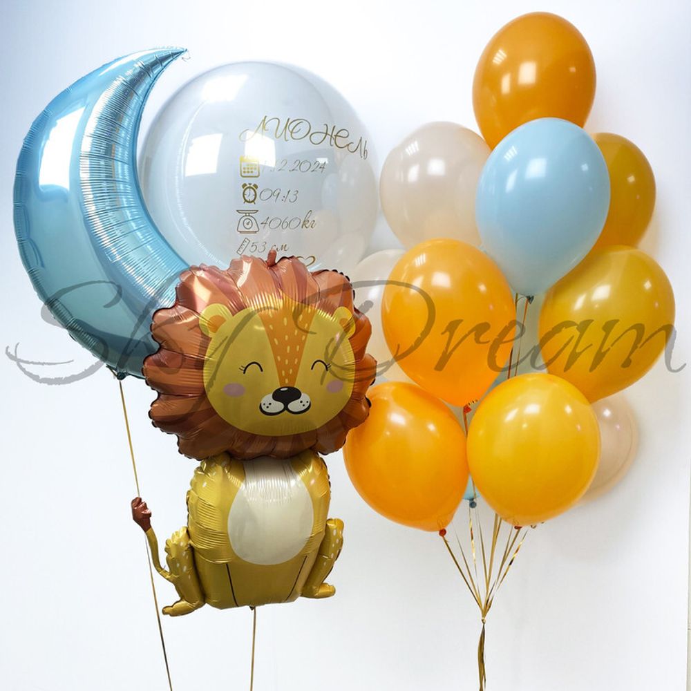 Сет из шаров на выписку мальчику со львенком Сет из шаров на выписку мальчику со львенком