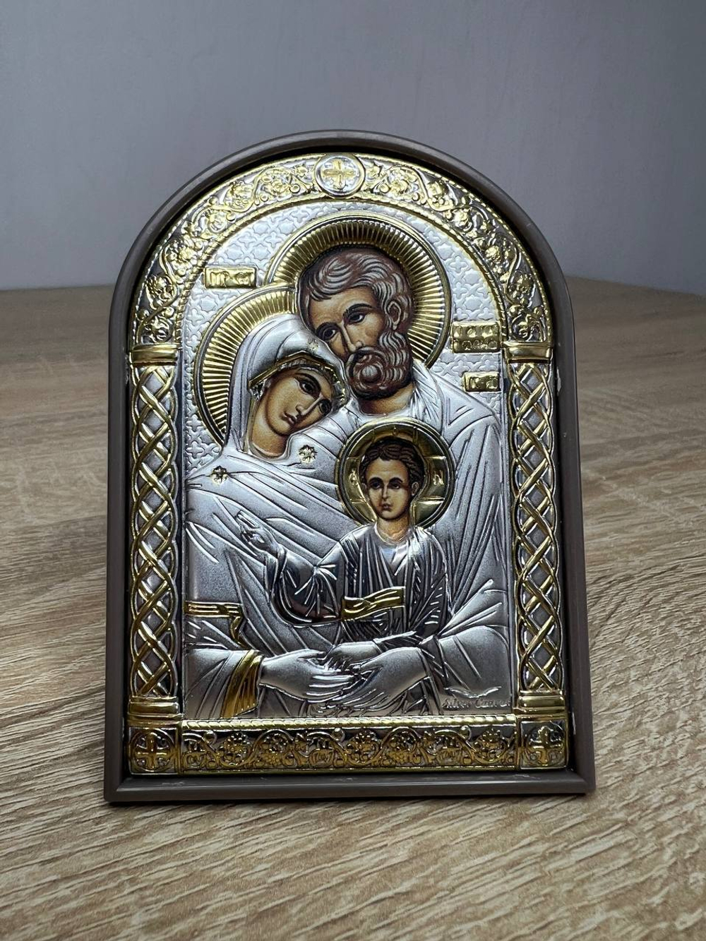 Св. Семейство, икона арочная, пластик коричневый 80х115