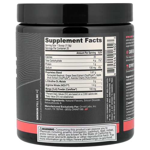 Onnit, оксид азота с цитруллином, аргинином и свеклой, фруктовый пунш, 236 г (8,32 унции)