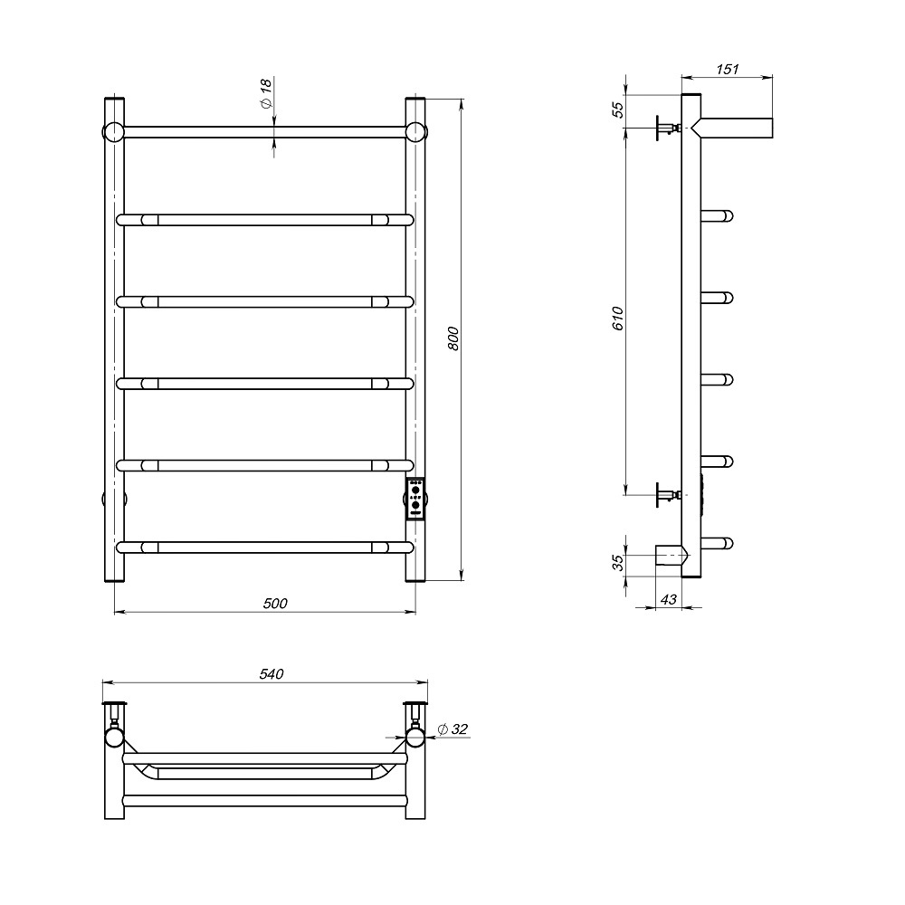 Полотенцесушитель электрический ЛЦ 80х50 7пер ТРАПЕЦИЯ ПОЛКА унив (скрыт подкл, таймер,342Вт) ТРУГОР