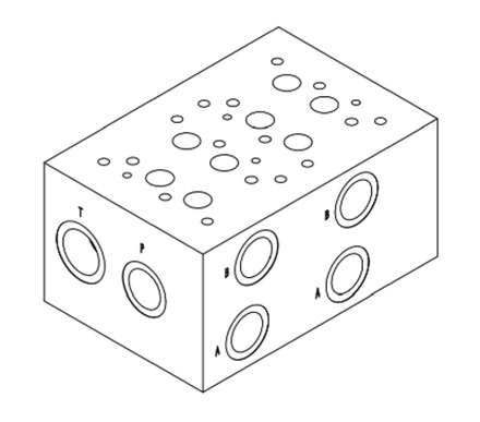 EM208/2Y - Плита для распределителей и клапанов Ду25, двухместная, ISO 4401-08 / CETOP08, P-A-B= G1"1/4, T=G1"1/2, M-MA-MB=G1/4", сбоку