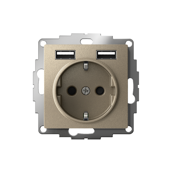 Розетка 1-м СП AtlasDesign 16А IP20 с 2-мя заряд. устройствами USB тип A+A 5В/2.4А 2х5В/1.2А механизм шампань SE ATN000530