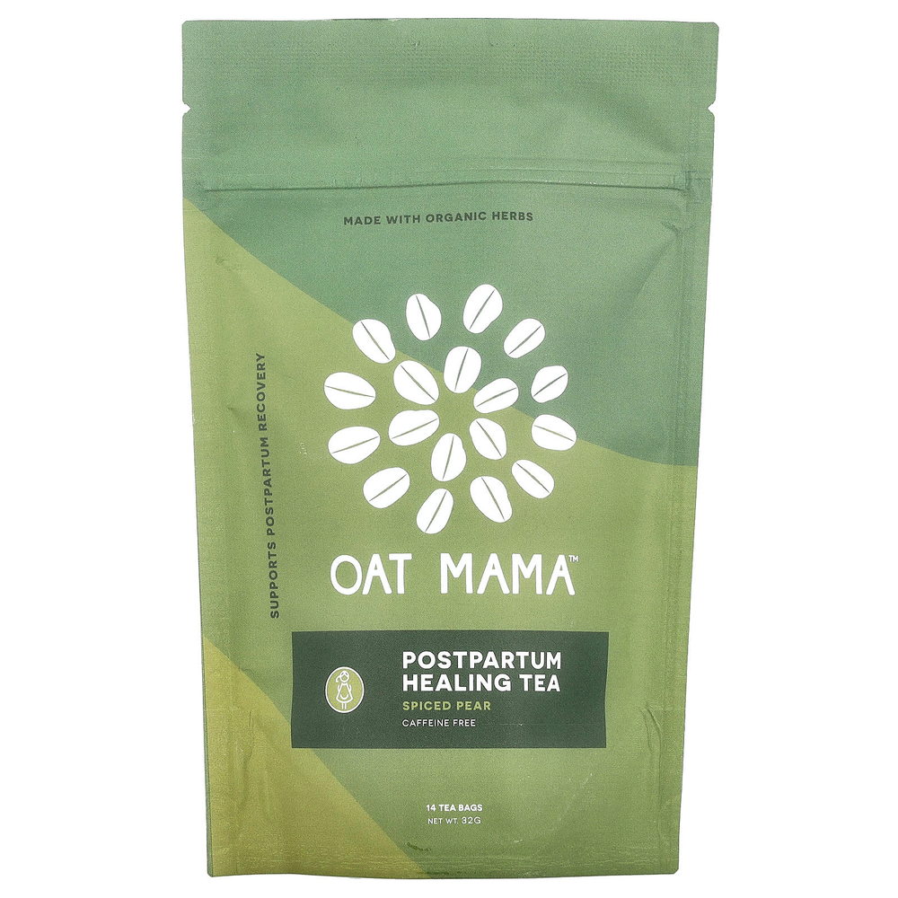 Oat Mama, Послеродовой лечебный чай, груша со специями, без кофеина, 14 чайных пакетиков, 32 г