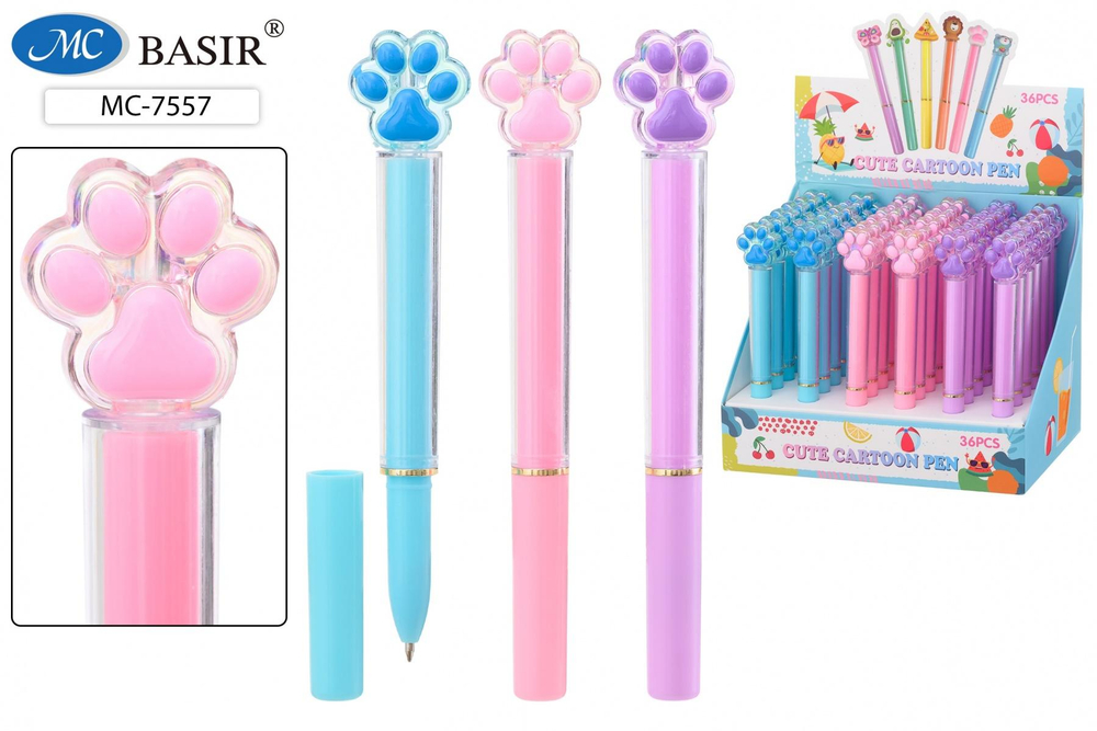 Ручка шарик. "Лапки" одноразовая, синий, ассорти (Basir)