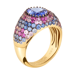 Кольцо c Танзанитом, Розовыми и Голубыми Сапфирами, R0072-0/41