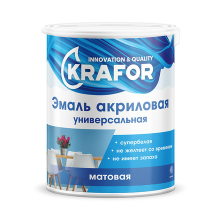 Эмаль универсальная Krafor, акриловая, матовая, 1 кг, супербелая