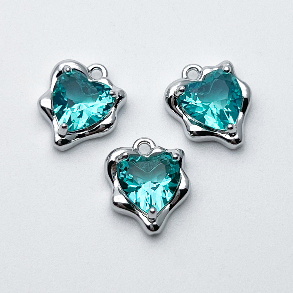 Подвеска Сердце, цвет серебро (родий) + ультрамарин, размер 13*10 мм, цена за 1 шт