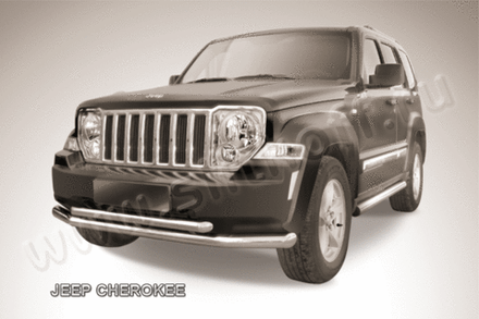 Защита переднего бампера (нержавейка) Jeep Cherokee KK (2007-2012) d76+d57 (черный)