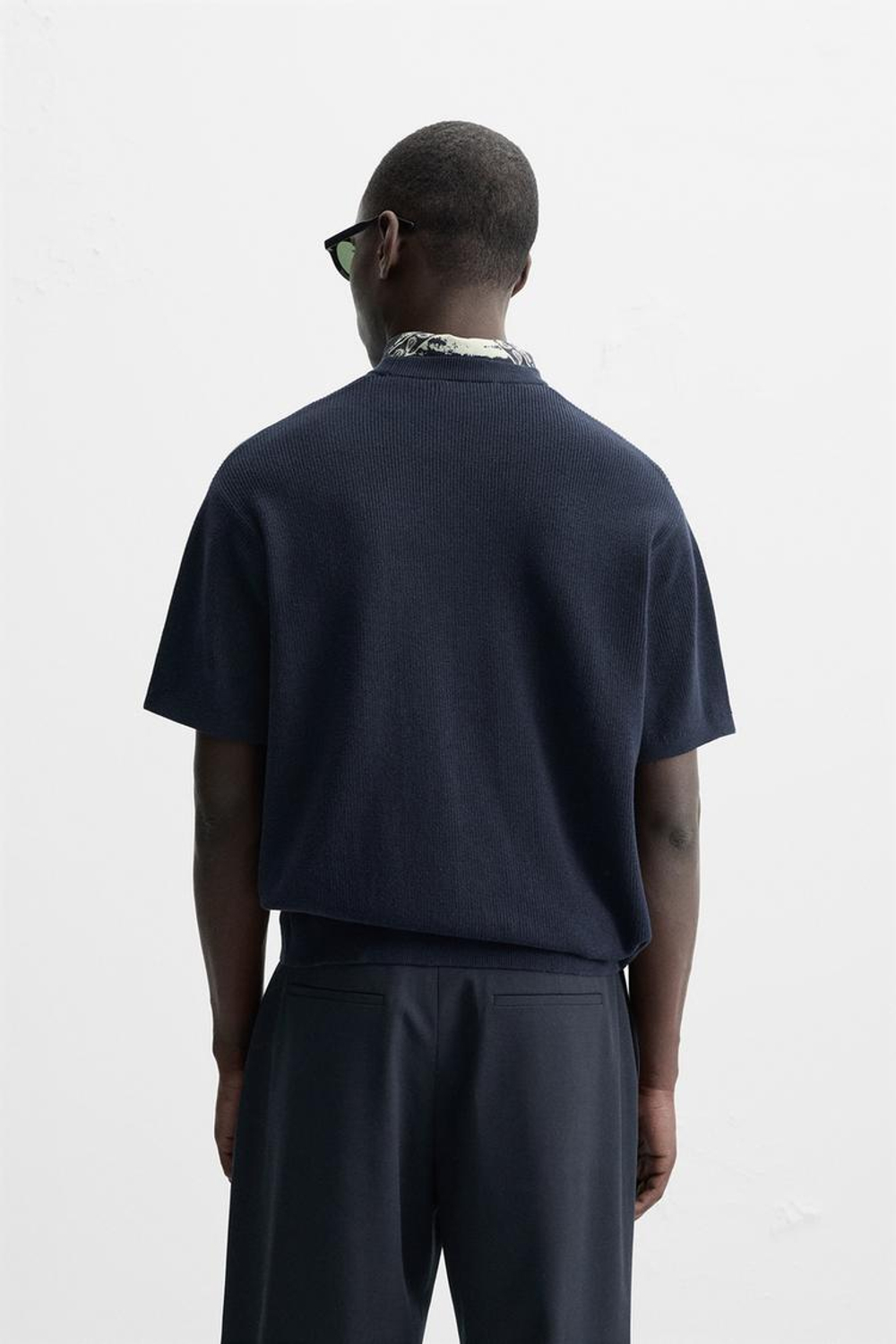 ZARA ФУТБОЛКА ПЛАТОЧНОЙ ВЯЗКИ, МОРСКОЙ СИНИЙ