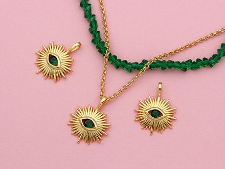 Подвеска "Глаз" 22,5мм, с зеленым кристаллом