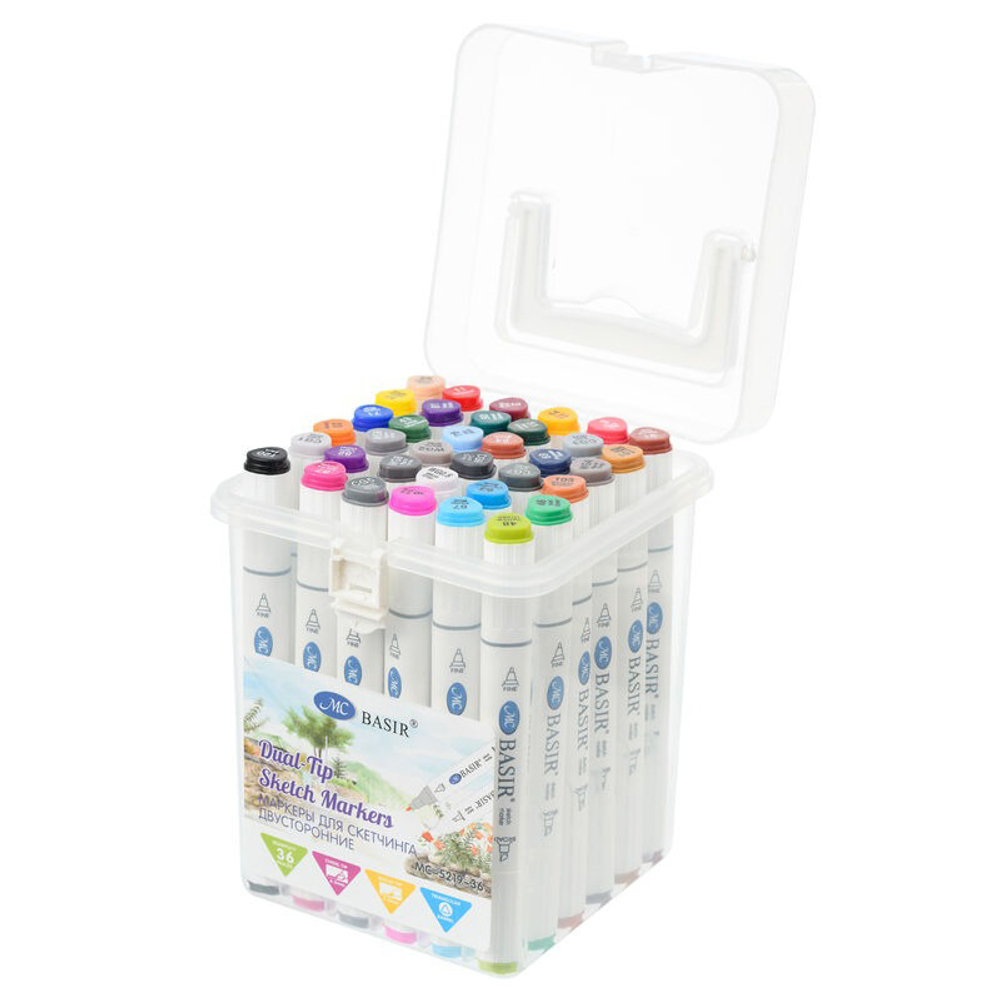 Маркер для скетчинга, двусторонние, Basir, трёхгранные, 14 мм, спиртовые, 36 шт