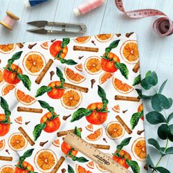 Ткань бязь сочные мандарины и корица