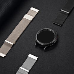 Ремешок из нержавеющей стали серого цвета (Starlight) от Dux Ducis для смарт часов Samsung Galaxy Watch 3, 4, 5, 6 и 7 (размер крепления 20мм), серия Milanese Series (миланская петля)
