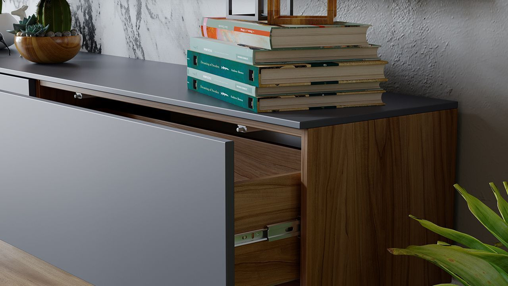 Тумба под телевизор подвесная Яблоня Беллуно/Графит софт 180х37х33 см