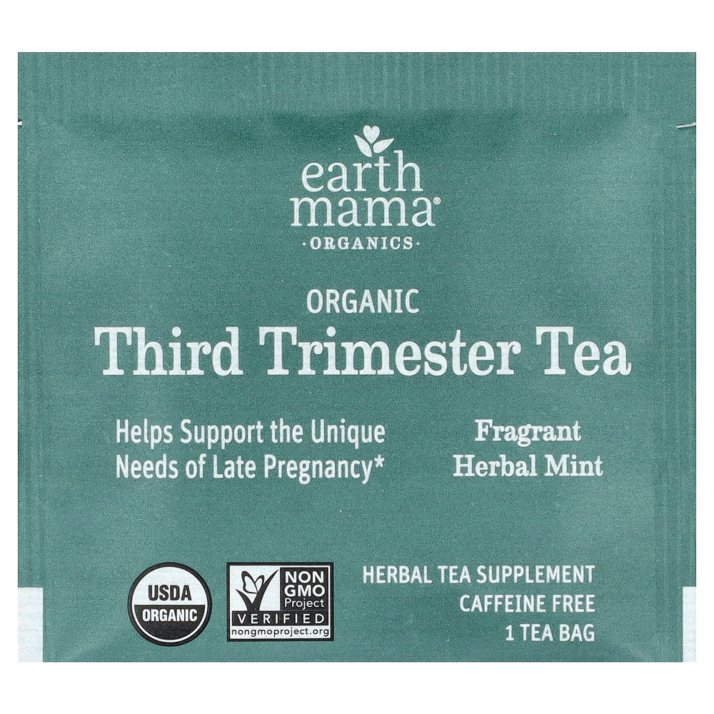 Earth Mama, Organics, 100 органических чаев для третьего триместра, мята, без кофеина, 16 чайных пакетиков, 27,2 г (0,96 унции)