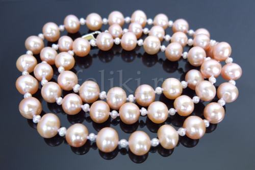 бусы из розового и белого жемчуга