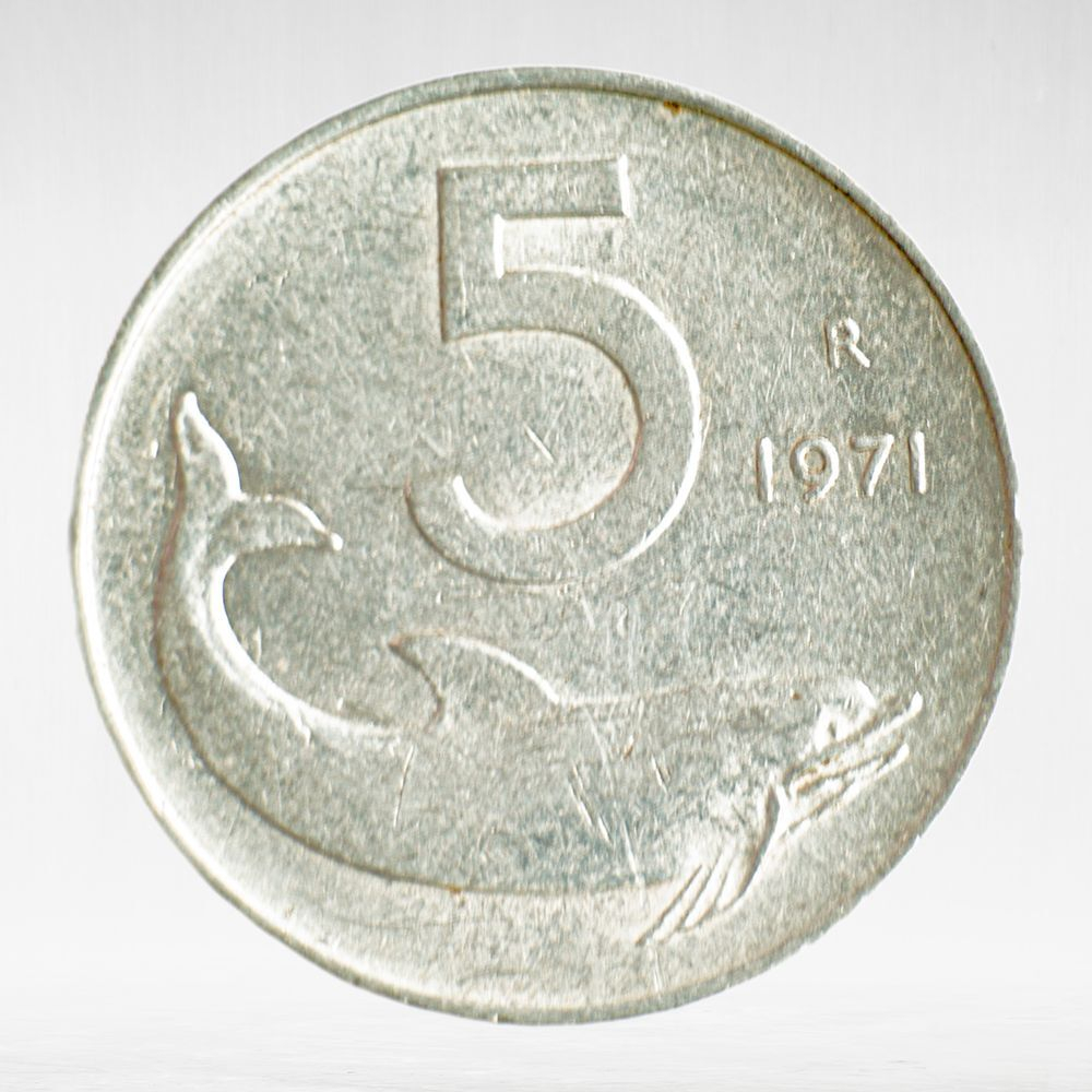 Italy 5 Lire 1971 R "Dolphin", VF