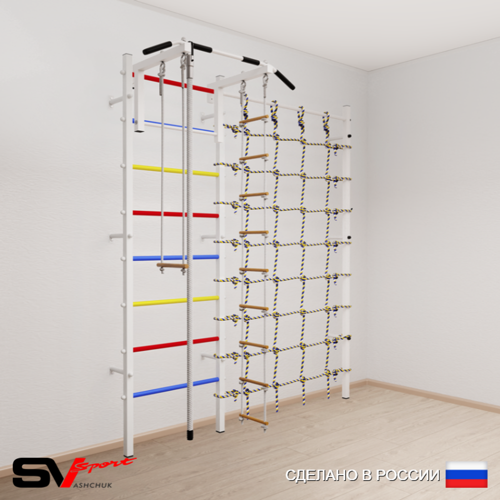 Шведская стенка Sv Sport усиленная 6160 (Турник стандарт/Канат/Лестница/Трапеция/Канатный лаз)
