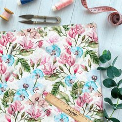 Ткань оксфорд 600 насыщенные небольшие цветы на бежевом фоне