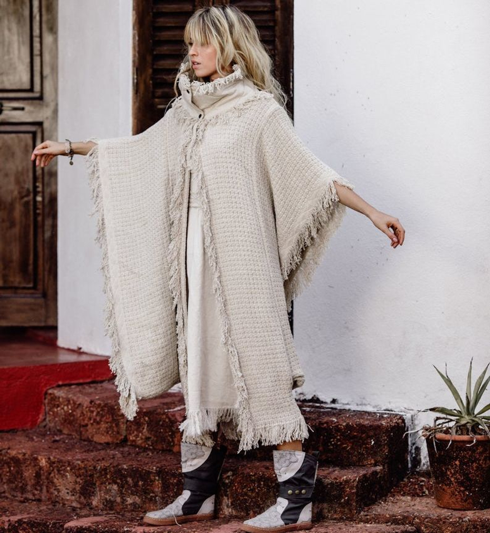 Burning Man пальто-пончо (серо-бежевое)