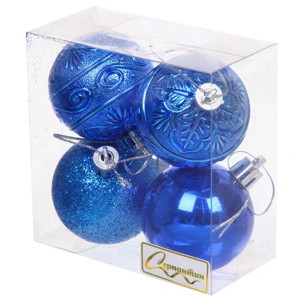 Новогодние шары 5 см (набор 4 шт) «Микс фактур», синий