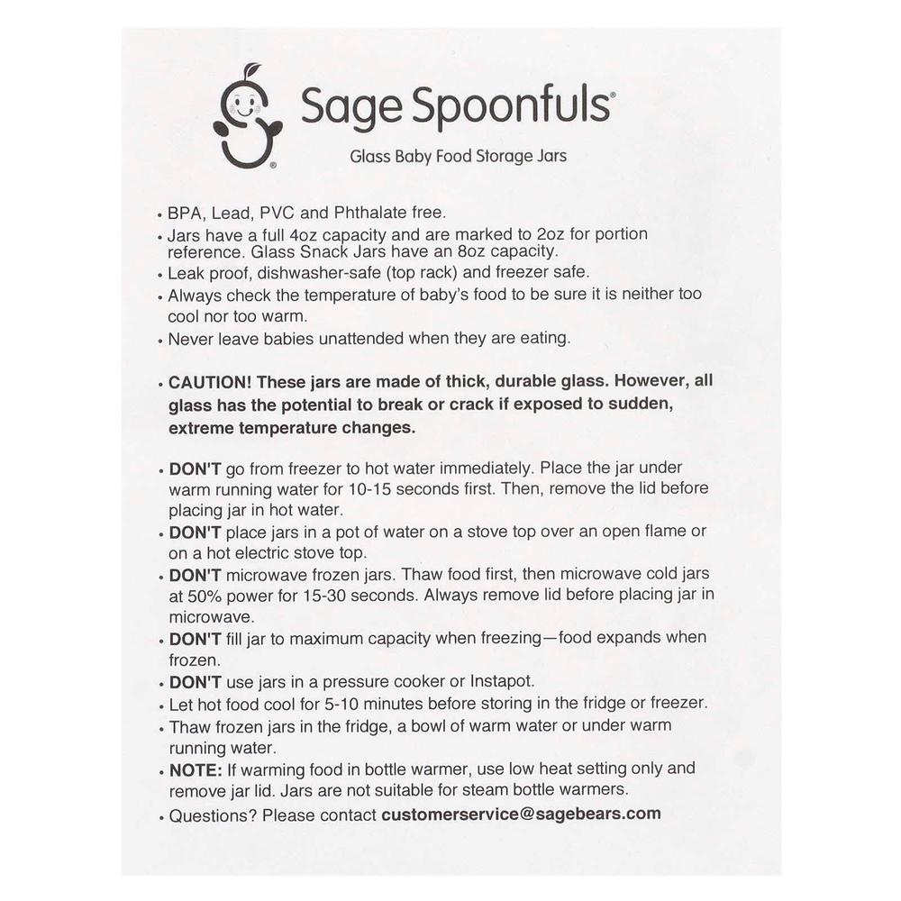 Sage Spoonfuls, Стеклянные баночки для хранения детского питания, 6 упаковок по 4 унции