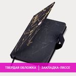 Ежедневник датированный 2025 А5 138x213 мм BRAUBERG "Goldy", под кожу, цветной срез, черный, 115898