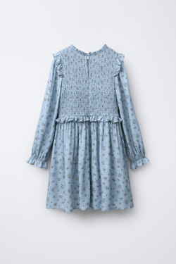 ZARA ПЛАТЬЕ С ЦВЕТОЧНЫМ ПРИНТОМ И УЗОРОМ «СОТЫ», ГОЛУБОЙ