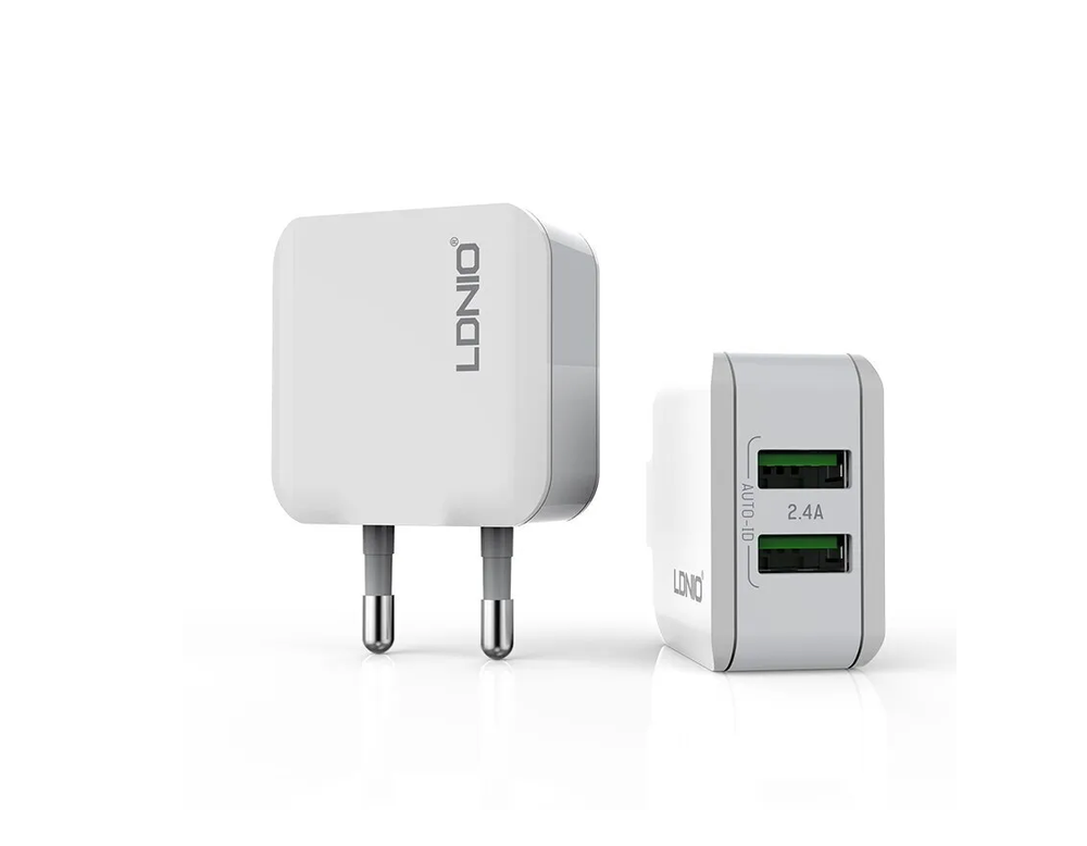 Зарядное уст-во USBx2 Auto-ID (2.4A) LDNIO A2201+IOS кабель