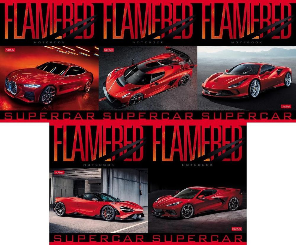 Тетрадь А5ф 48л линия на скобе, ассорти &quot;REDsupercar&quot; (Хатбер)